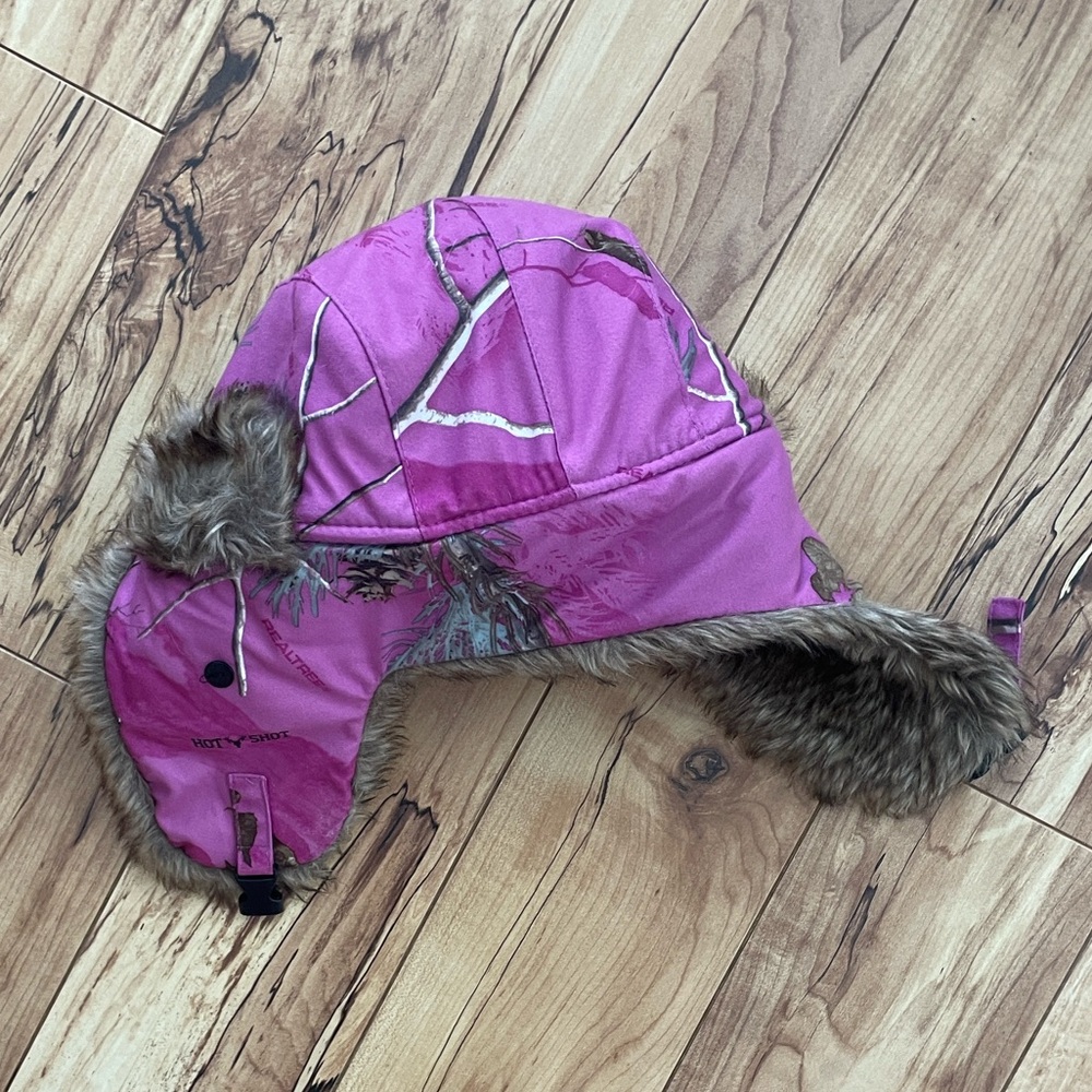 3M Thinsulate Pink and Brown Fur Kids Hat real tree camo - Picture 2 of 10